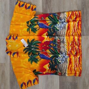 NWT Red Star Men's 100%Terivoile Tropical Parrot Graphic Button Down Shirt XL